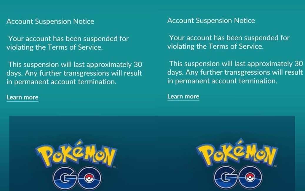 Pokemon Go New Ban Wave Account Suspension Notice For 30 Days
